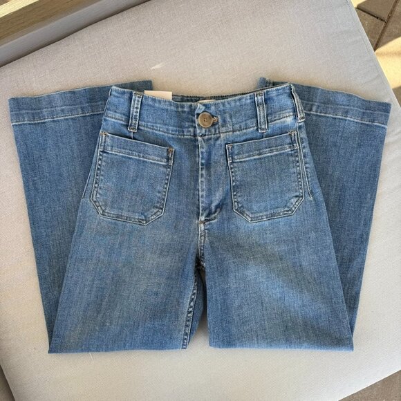 NWT Anthropologie The Colette Crop Wide-Leg Jeans Maeve Palms Wash Blue 25 - Picture 4 of 11